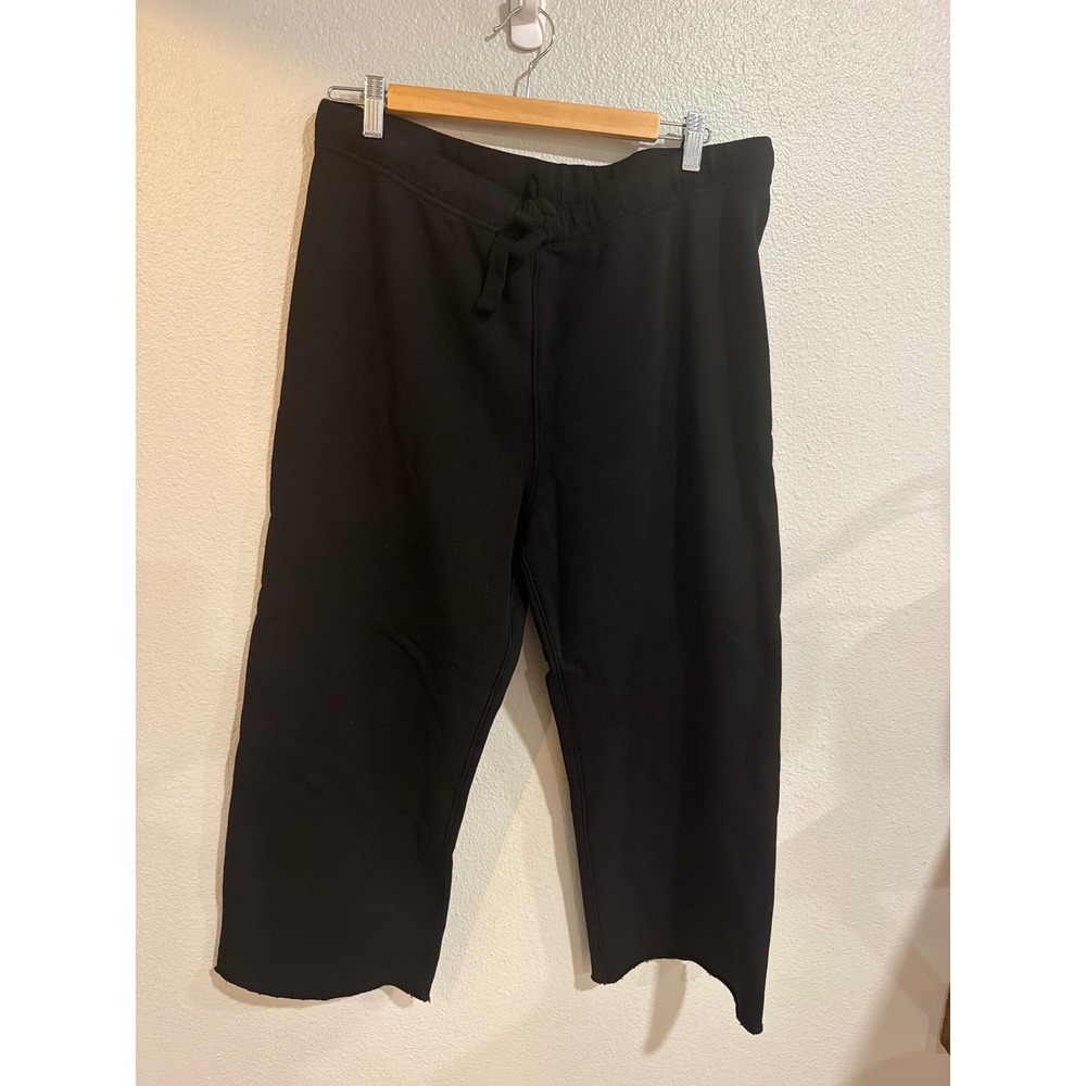 Frank & Eileen TEE LAB Sweatpants Women L Black Cotton Crop Wide Leg New